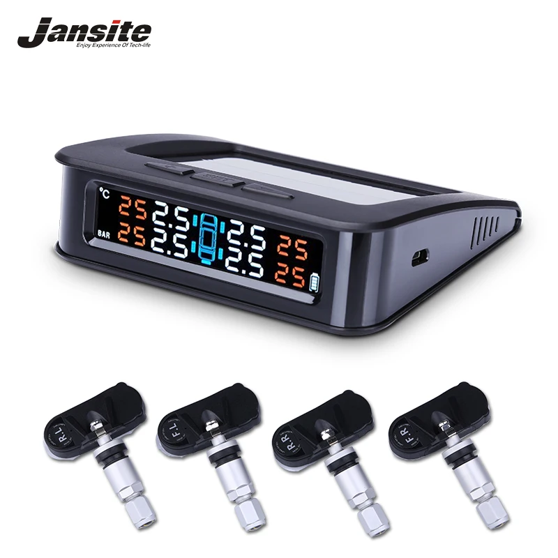Jansite Car TPMS Tire Pressure Monitoring System Solar Power charging Wireless External or Internal Sensors Tire Press Indicator