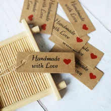 Étiquettes en papier Kraft avec cordes, 100 pièces, faites à la main avec amour, étiquettes de vêtement pour bonbons/cadeaux/Cookies, carte d'étiquette d'emballage