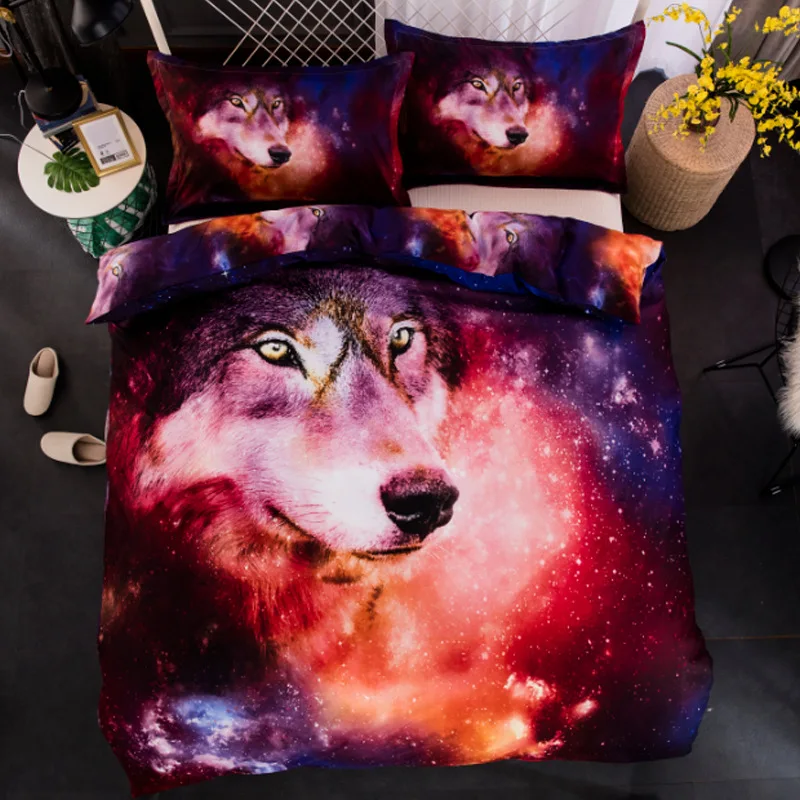

Wolf Warrior by SunimaArt Bedding Set Native American Duvet Cover Indian Wolf With Feather Dreamcatcher Bed Set 3pcs Bedclothes