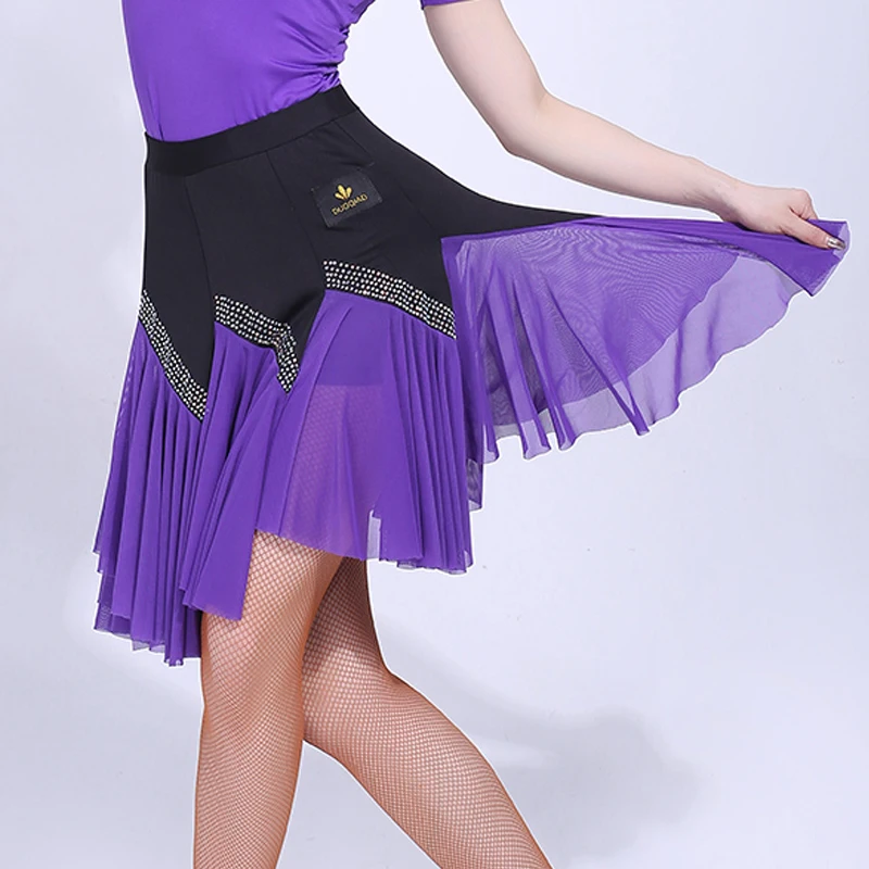 Короткая юбка для латинских танцев s для женщин/женская юбка со стразами качели танго платье фламенко Сальса черная танцевальная юбка VDB170