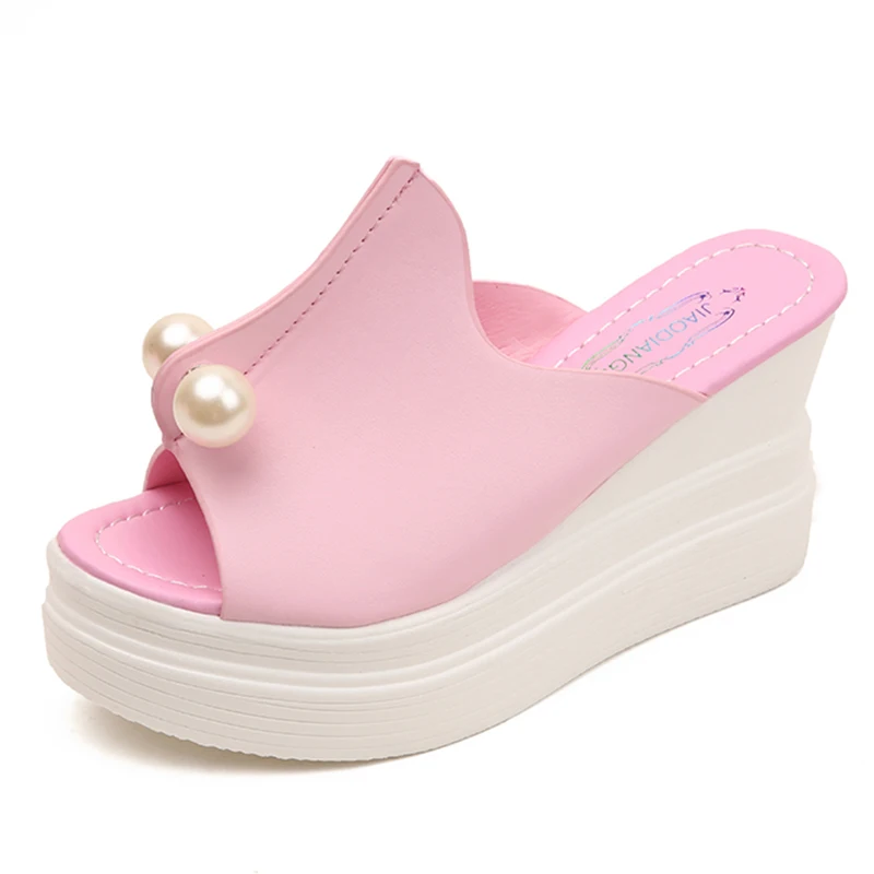 Летние женские сандалии-шлепанцы пляжные шнурок для обуви бусины Платформа женские босоножки клинья толстые каблуки sandalias mujer 2019