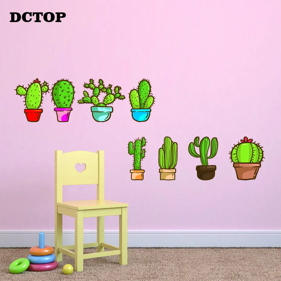 

Greenery Cactus Home Decor Cute green potted Plant Stickers Children's Kids Wall Art Vinyls Decals Nursery Room Door Wallpaper