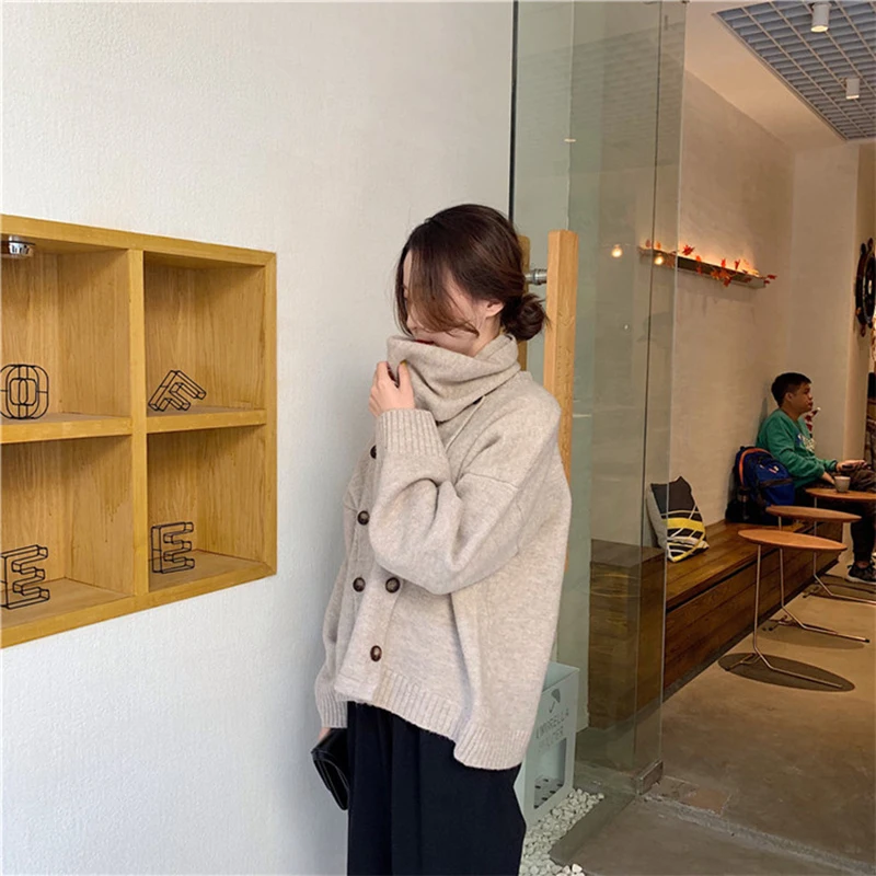 Sweaters Sleeve Sweater Bib 9826 Pull Hiver Turtleneck Femme Fashion Long Pullover Knit Khaki Warm 2019 Women's Temperament Oln New SBwFw8