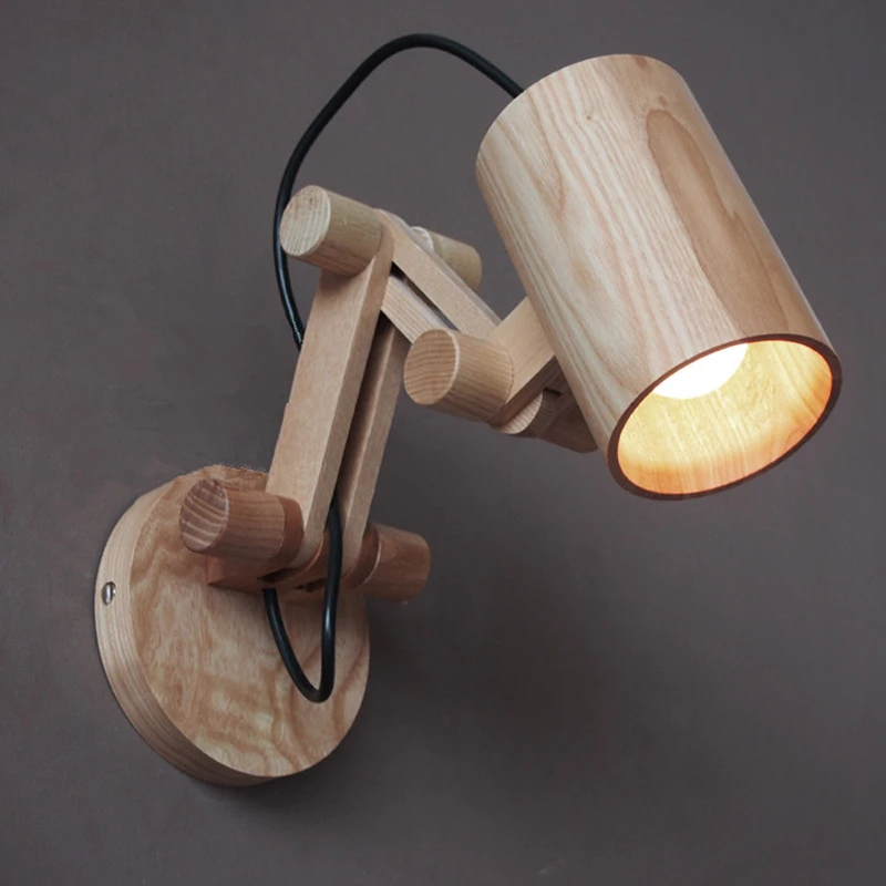 Modern E27 Bedside Wall Lights Light Wood Reading Lamp Vintage Sconce Lamps 