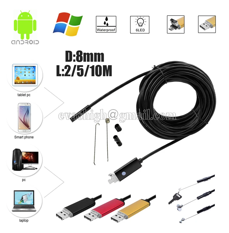 Endoscope android laparoscopic flexible usb camera endoscopy borescope mini car endoscopia waterproof endoscopio OTG 8mm 2/5/10M