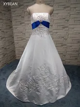 2017 Free Shipping Beading embroidery A line Strapless With Train Blue and white Wedding Dresses