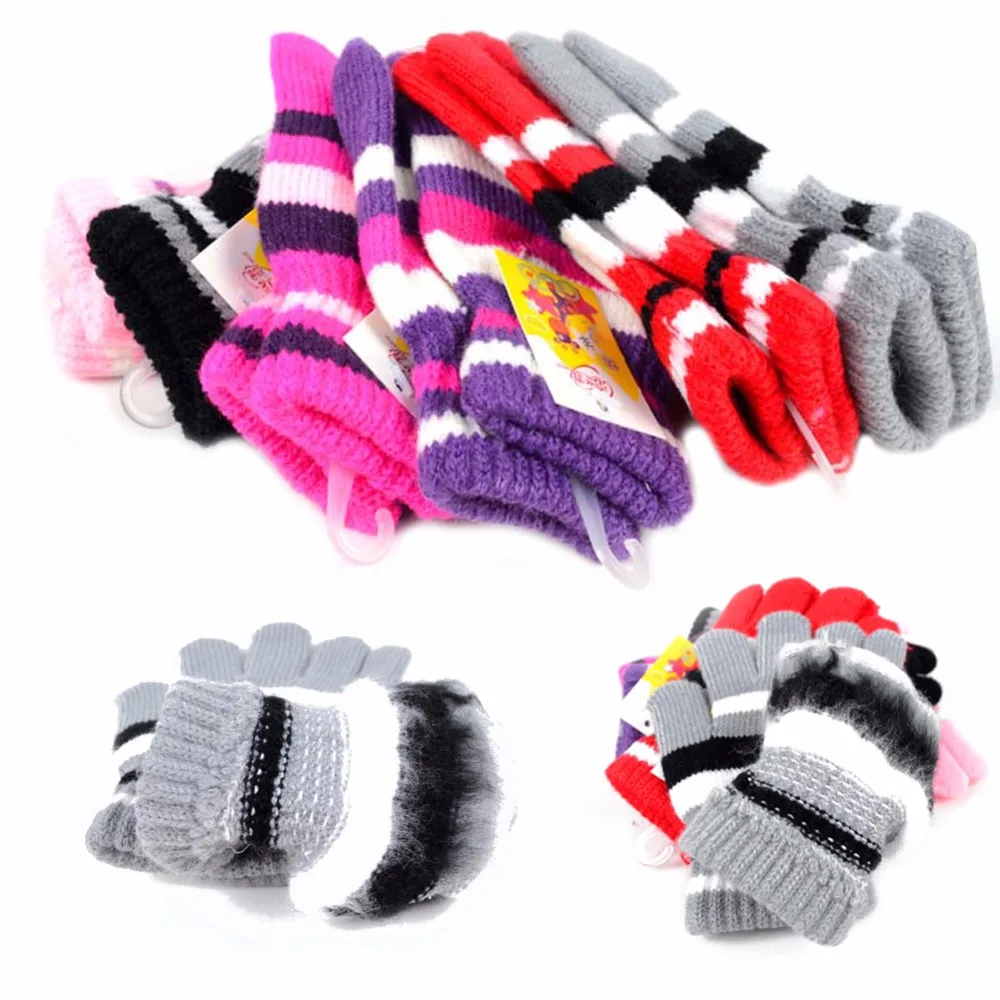 Новые Детские эластичные варежки для мальчиков и девочек, вязаные перчатки, зимние теплые новые варежки