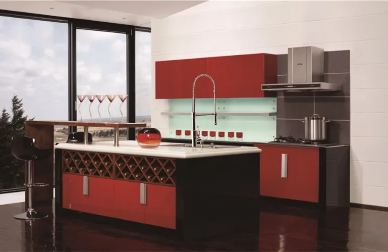 Глянцевый красный цвет кухонный дизайн K019|gloss kitchen|high gloss kitchenkitchen design |