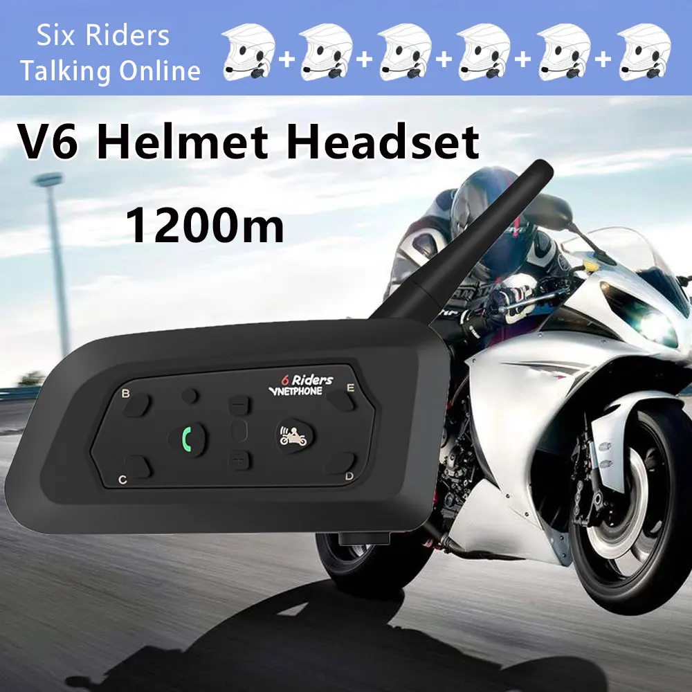 

IP65 Waterproof Motorcycle Helmet Bluetooth Motorbike Handsfree Headset Headphone For 6 Riders for Music GPS Dropshipping