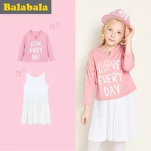balabala Girls Dress Children 2018 Autumn Doll Collar Princess Dresses For Girls Fashion Cotton Dress & long sleeve tshirt