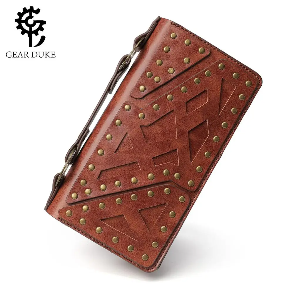 

GearDuke High Capacity Women Clutch Wallets Steampunk Double Zipper Clutches Vintage Long Wallet Money Bag ID/Card Holder Purse