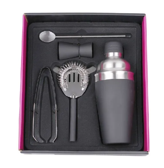 

[ Fly Eagle ] 130Lots 5pcs/Set 600ml Stainless Steel Cocktail Shaker Mixer Drink Bartender Tool Kit Black