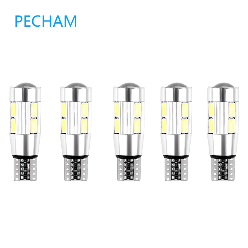 Pecham 5 шт. T10 w5w 168 194 SMD без ошибок светодиодный 6000k клиновидные лампы для автомобиля