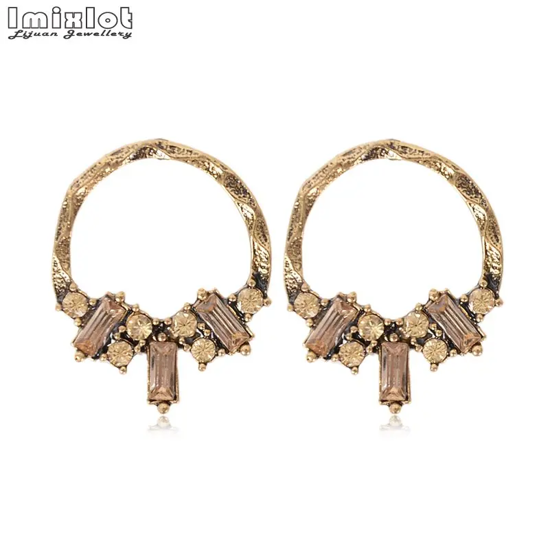 1 Pair Bronze Silver Color Vintage Round Circle Earrings Fashion