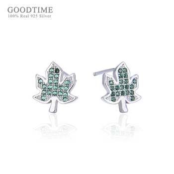 

Fashion Women Earring 925 Sterling Silver Jewelry Pearl Earrings Girl Maple Earrings With Green Zircon For Girl Party Dress Up