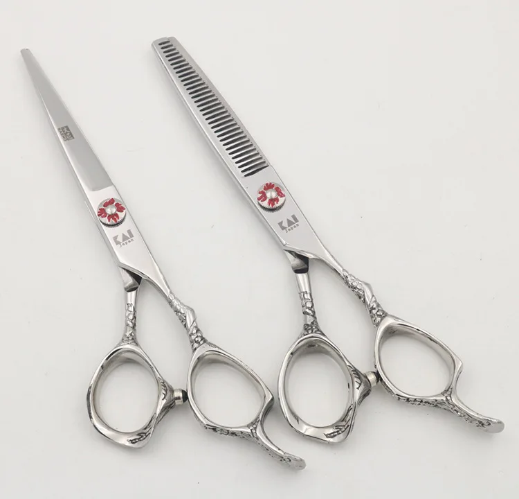 

Kasho6.0" Professional Human Hair Scissors Set ,Japan9CR,Plum carving handle Barber Razor Edge Hairdressing Scissors Set