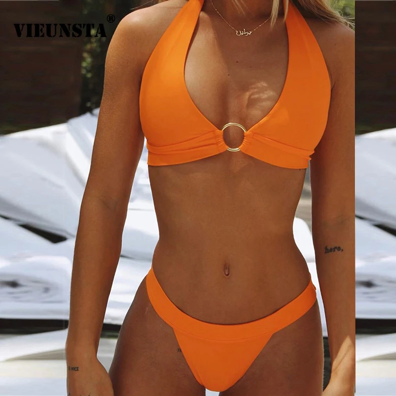

VIEUNSTA Bikini Sexy Steel Ring Strapless Bikini Set Women New Push Up Swimsuit Brazilian Swimwear Low Waist Bathing Set Biquini