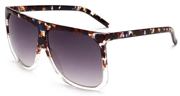 Шикарные Черепаховые Солнцезащитные очки с плоским верхом, женские солнцезащитные очки большого размера квадратной формы, модные дизайнерские брендовые европейские солнцезащитные очки с большой оправой, градиентные - Цвет линз: C4 black flower clea