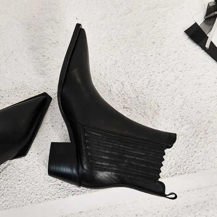 Pot/кожаные ботинки «Челси» с натуральным лицевым покрытием на толстом среднем каблуке, Брендовые женские ботильоны высокого качества в