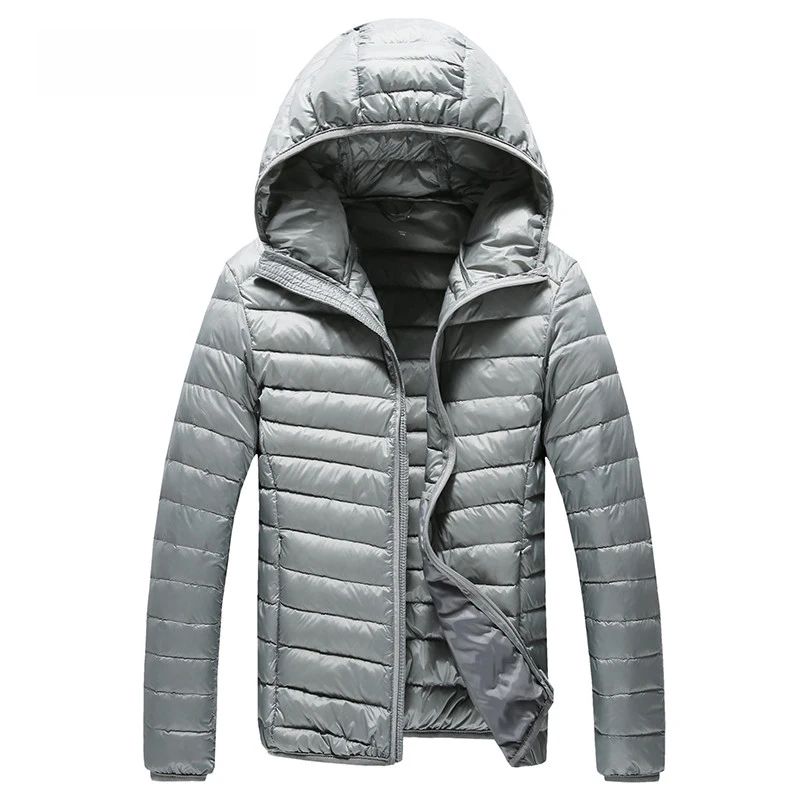 Мужской зимний пуховик с капюшоном, ультра тонкий светильник, 90% белая куртка на утином пуху, повседневное портативное весеннее тонкое пальто, мужские теплые пуховики