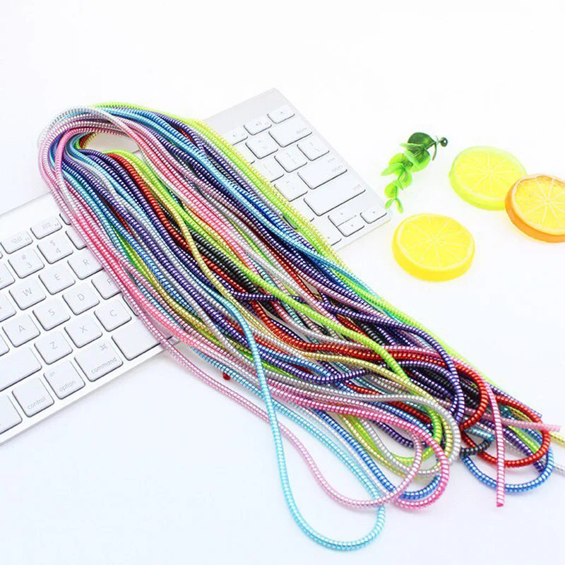 

140cm Colors Data Cable Protective Sleeve Spring twine For Iphone Android USB Charging earphone Case Cover Bobbin winder