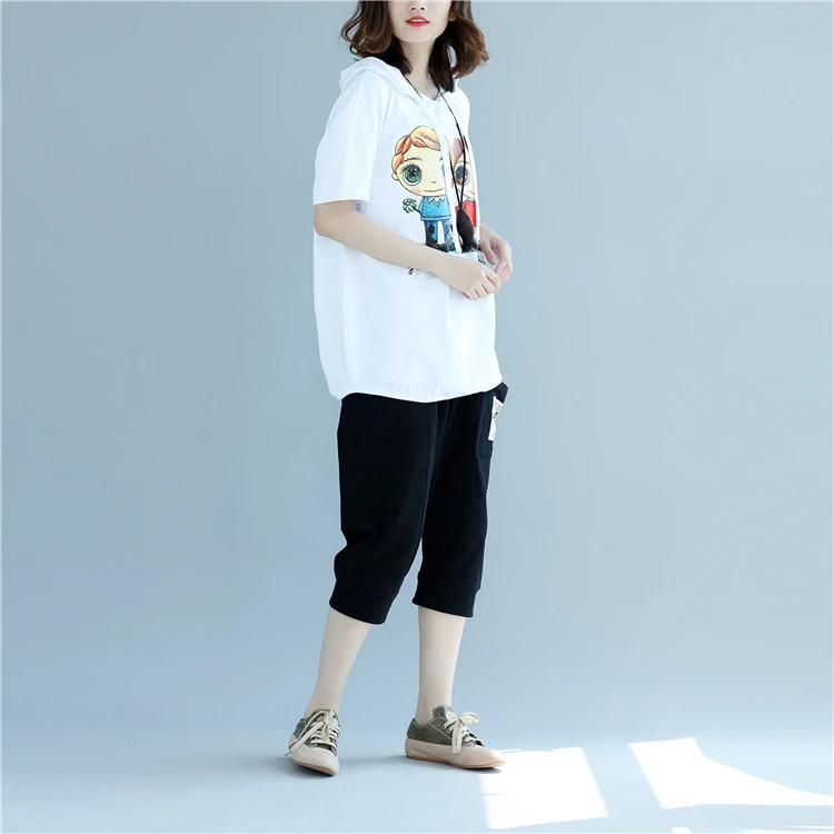 5XL 6XL Harajuku Негабаритных Черный Грязно Белый Мультфильм Милые Толстовки Для Женщин