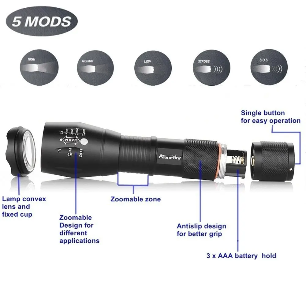 AloneFire G700 мощный светодиодный фонарик CREE XML T6 L2 U3 Zoom тактический туристический