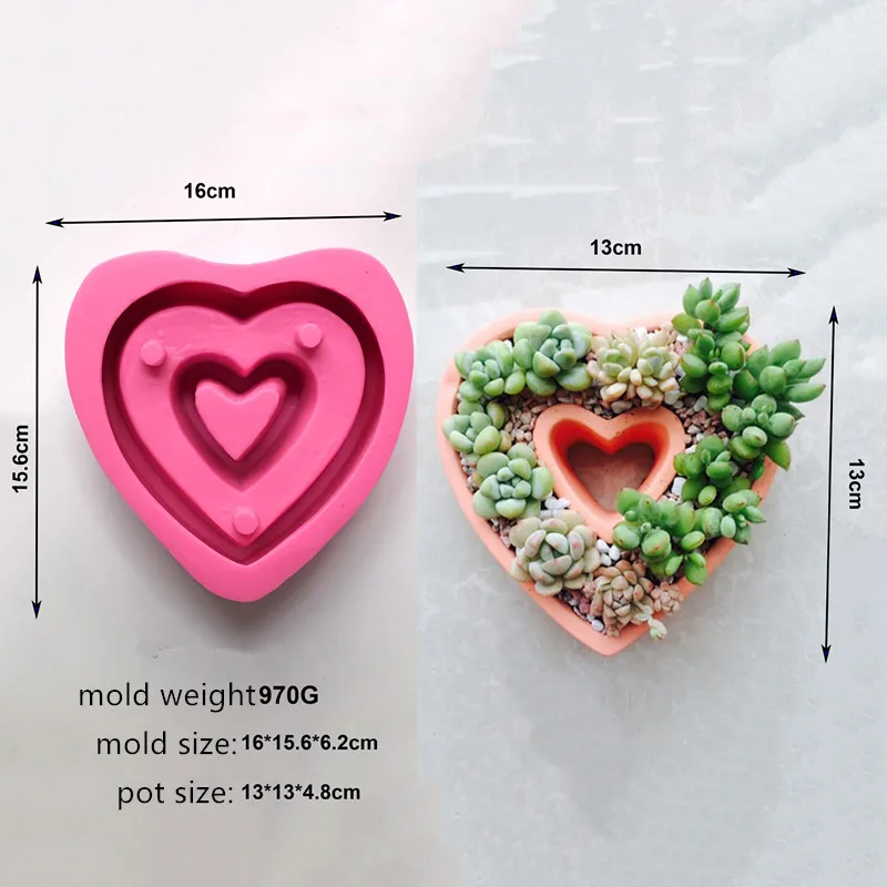 Heart Shape Clay Craft Planter Flower Pot Making Silicone Mold DIY Concrete flowerpot Cement Vase Mould