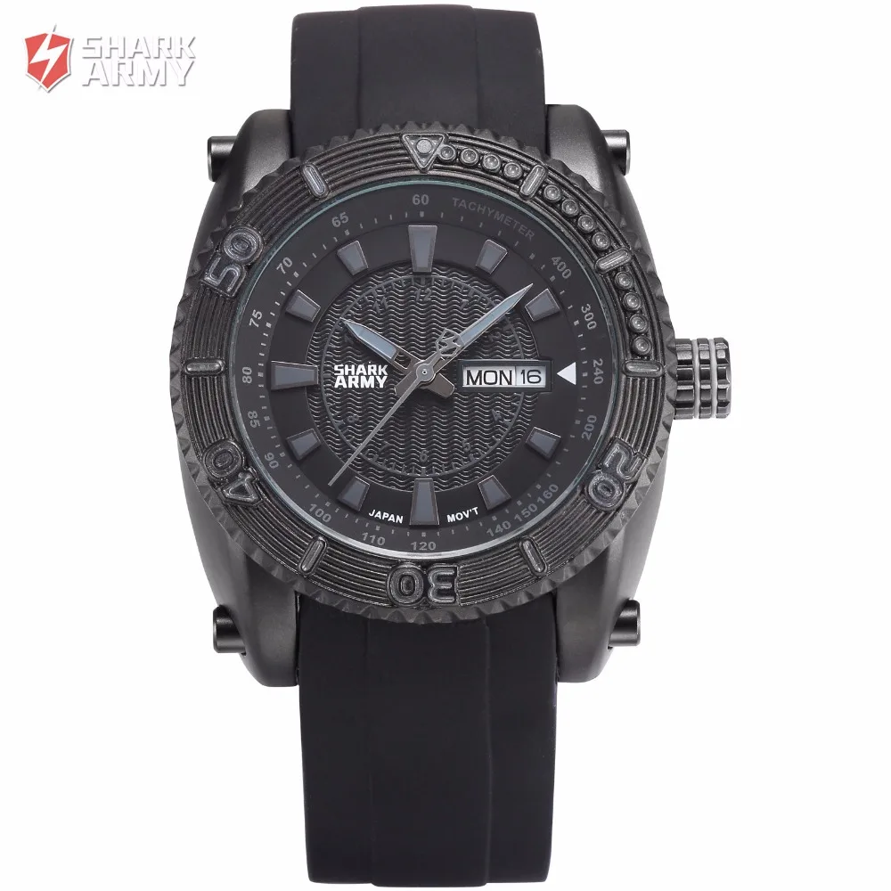 

Shark Army Wristwatch Reloj Hombre Montre Homme Military Full Steel Date Day Function Full Black Rubber Band Watch + Box /SAW162