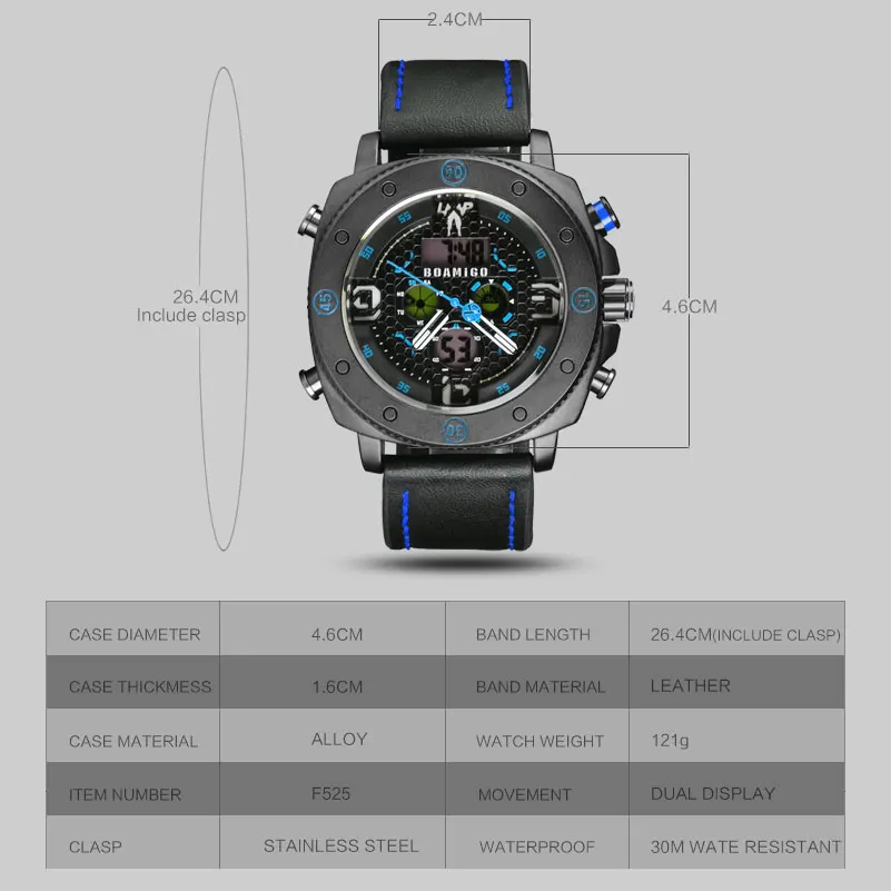 BOAMIGO Брендовые мужские спортивные часы модные кварцевые светодиодный цифровые наручные часы водонепроницаемые кожаные часы Reloj Hombre relogio masculino