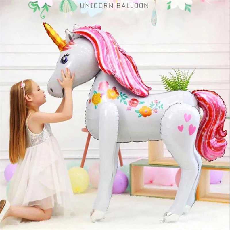 

3D Unicorn Balloons Cute Aluminum Foil Balloons Wedding Birthday Party Decor Party Supplies Kids Cartoon Toys Princess Room Sets