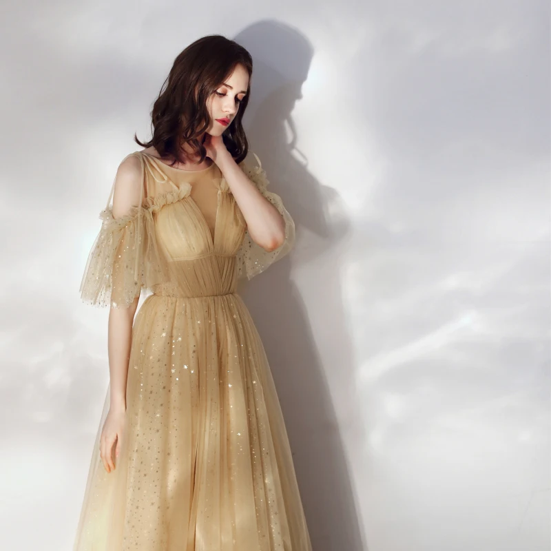 Abiye Gece Elbisesi блестящее Золотое вечернее платье тюль с блестками Robe De Soiree для женщин Abendkleider Длинные вечерние платья