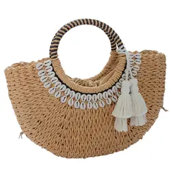 AUAU-женская модная Новая креативная соломенная сумка с кисточками, портативная тканая пляжная сумочка
