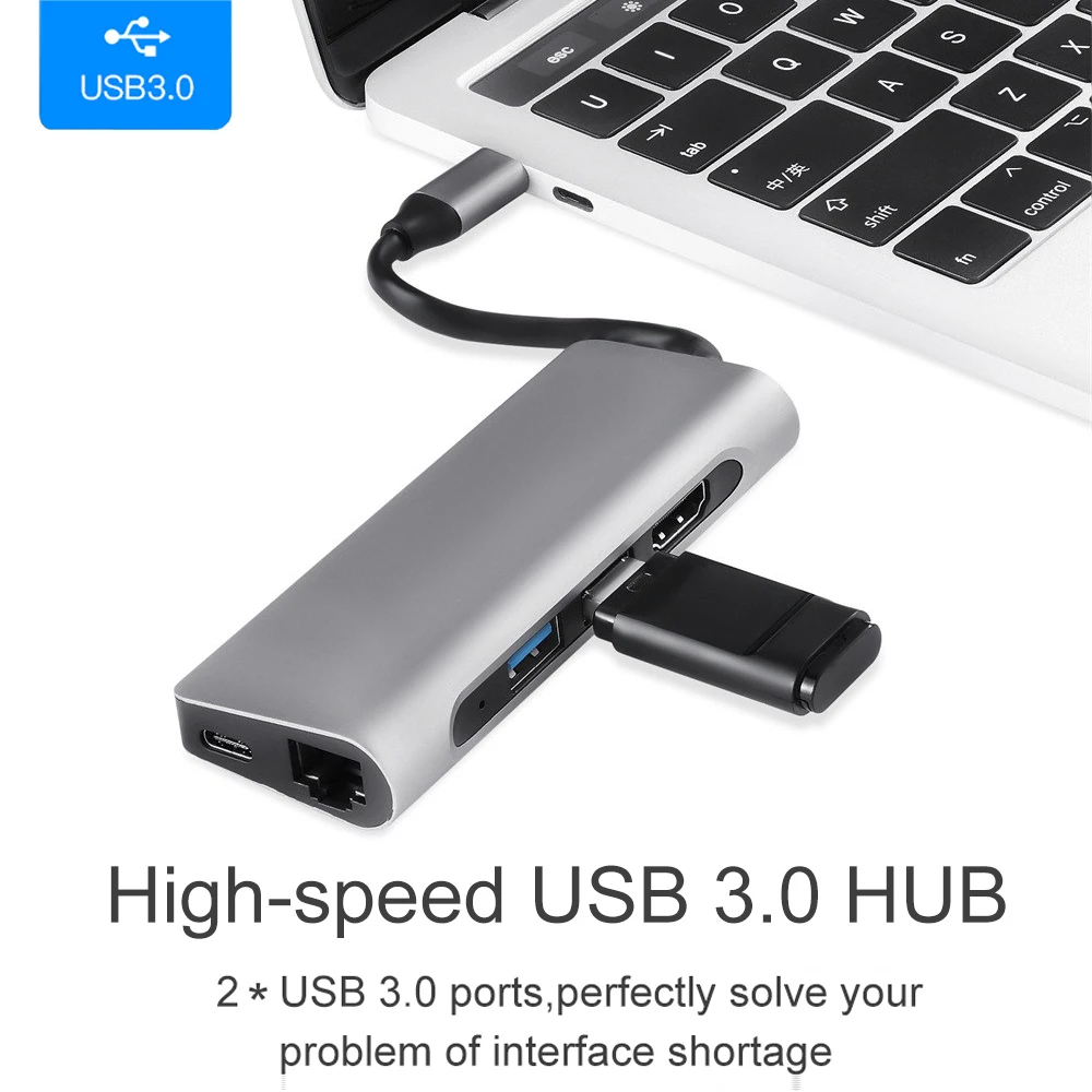 7 в 1 USB C концентратор USB-C HDMI 4K Gigabit Ethernet Rj45 адаптер USB 3,1 SD/TF кард-ридер для MacBook Pro iPad type C концентратор Hdmi USB