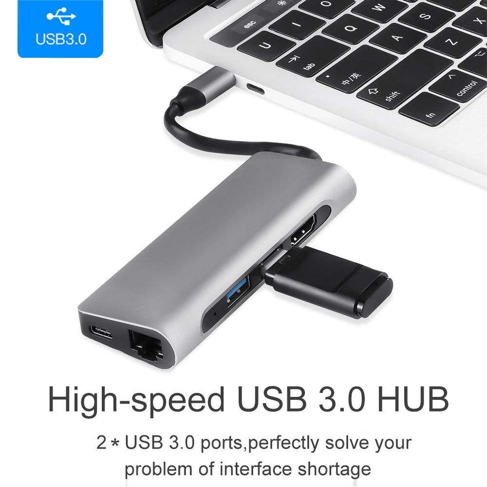 7 IN 1 USB C HUB USB-C HDMI 4K Gigabit Ethernet Rj45 Adapter USB 3.1 SD/TF Card Reader for MacBook Pro iPad Type C Hub Hdmi USB 7 IN 1 USB C HUB USB-C HDMI 4K Gigabit Ethernet Rj45 Adapter USB 3.1 SD/TF Card Reader for MacBook Pro iPad Type C Hub Hdmi USB