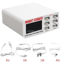 6A 6 USB Порты и разъёмы быстро Зарядное устройство концентратора настенный зарядный адаптер ЖК-дисплей Экран EU/US/UK Plug Прямая поставка