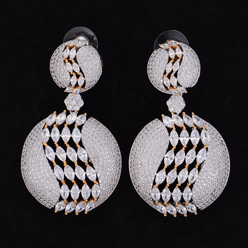 

Jimbora Exaggerate Luxury Big Size Full Micro Cubic Zirconia Engagement Party Drop Dangle Earrings Jewelry For Women