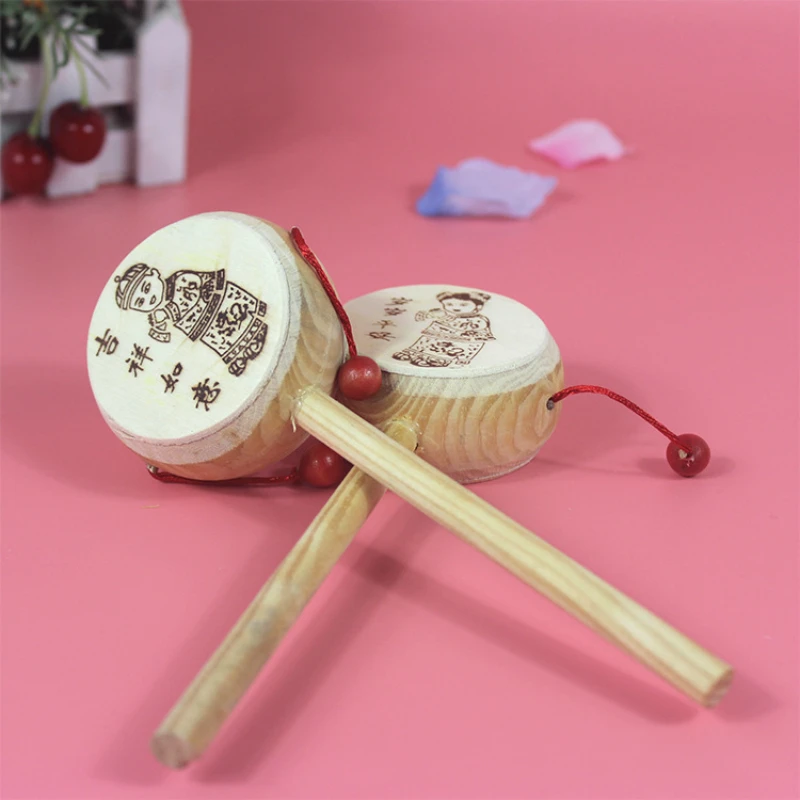 Wooden Rattle Toy Baby Kids Drum Percussion Musical Toys Hand Bell Toy Early Childhood Educational Learning Rattles Toy