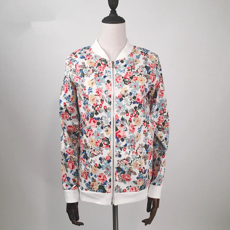 Plus Size 3XL Spring Autumn Fashion Baseball Floral Jacket Women Ditsy Print Zipper Varsity Outwear Woman Clothes C55302