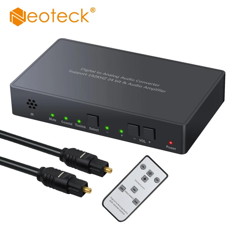 

Neoteck Digital to Analog DAC Converter 192kHz With IR Remote Control Support Volume Control Audio Converter With Toslink Cable