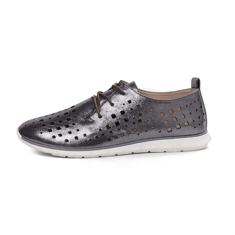 AIMEIGAO New Autumn Spring Soft Leather Women Flats Shoes Lace Up Breathable Shoes Hollow Out Casual Women Flat Soft Shoes