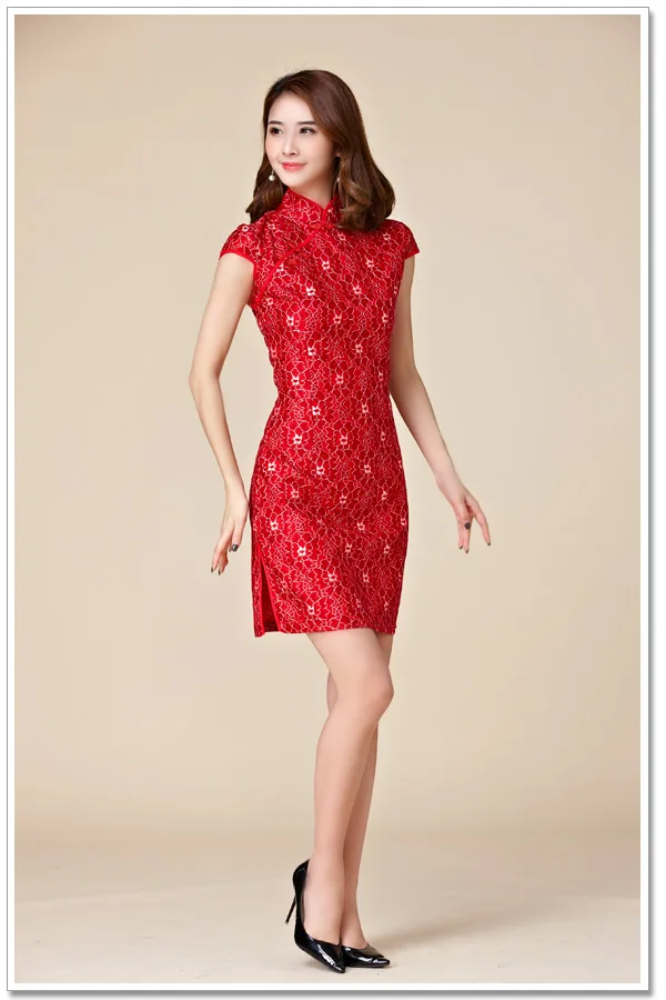 M~ 3XL плюс размер Новые китайские Женские винтажные элегантные кружевные сексуальные короткие красные Cheongsam Qipao вечерние женские большие Танг костюм платье Vestidos