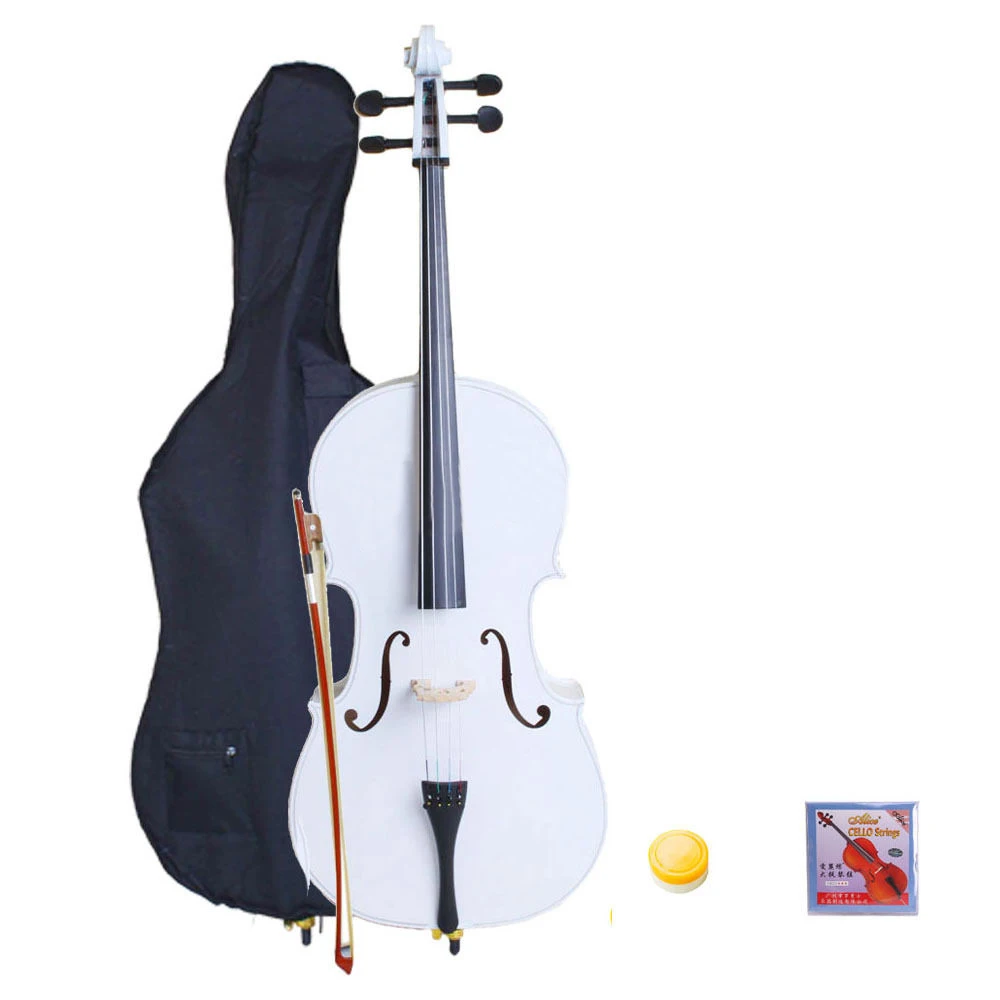 New 4/4 Full Size White Color Wood Cello with Case Bow Rosin Bag
