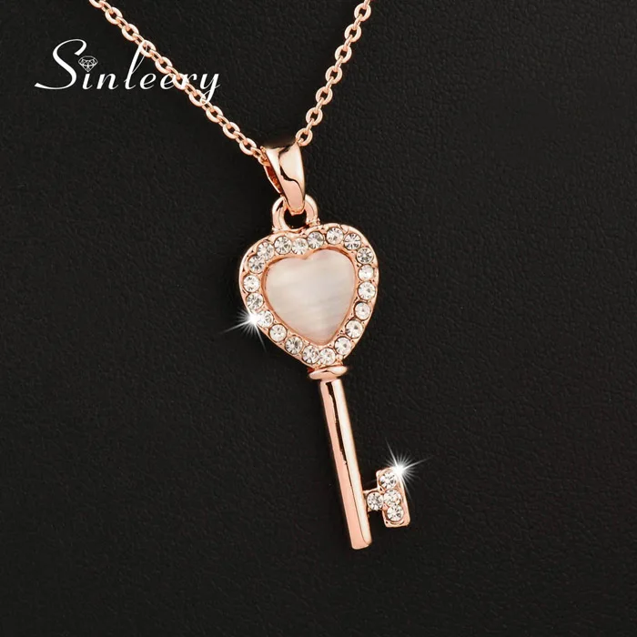 SINLEERY, милое ожерелье с подвеской в форме сердца, опал, роза, Золотая инкрустация, кристалл, колье, женское ожерелье, ювелирное изделие, XL608 SSC