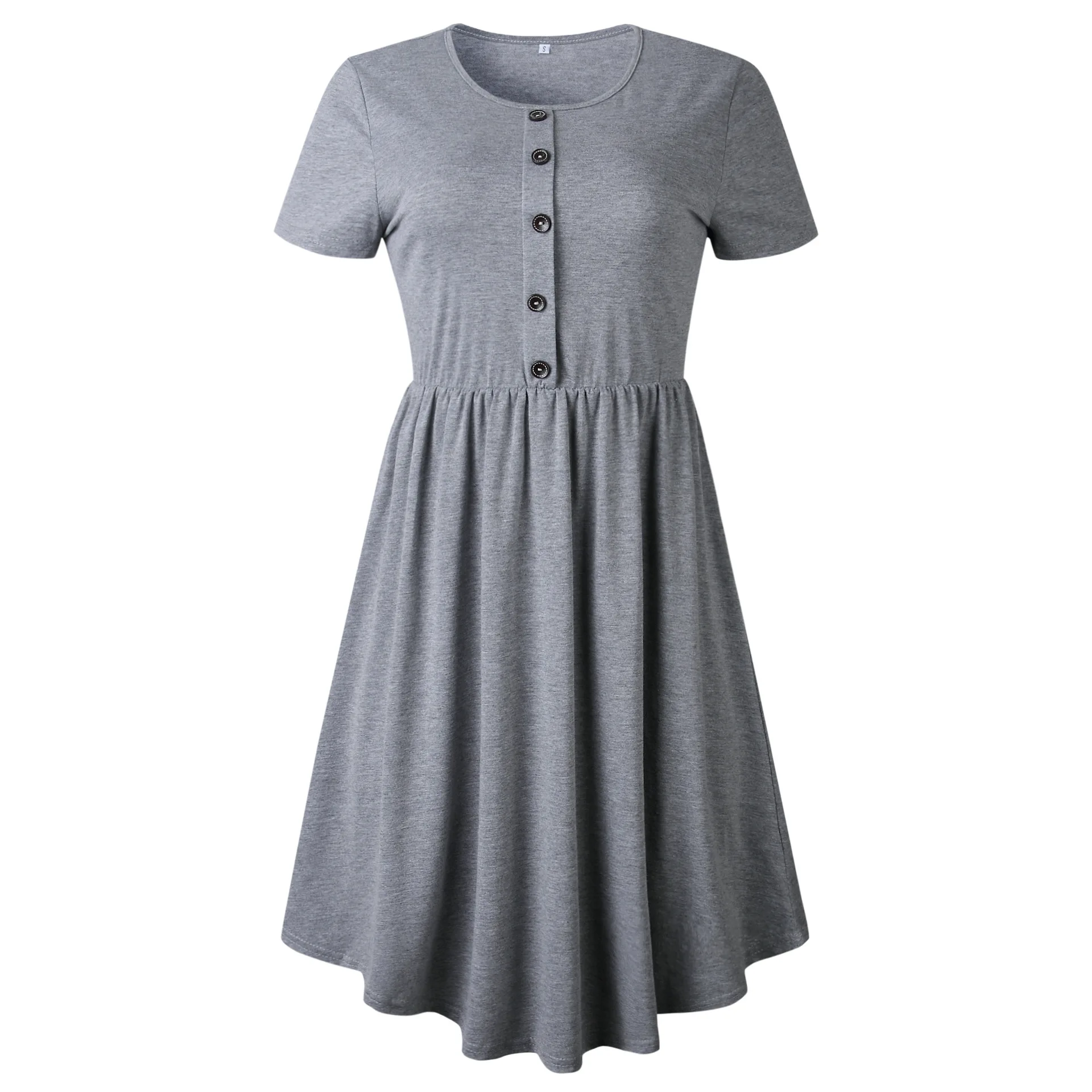 

Hot 2019 Summer Drees Women New Fashion O Neck Short Sleeve Button Lrregular Women's Dress Slim Big Pendulum Dresses Vestidos
