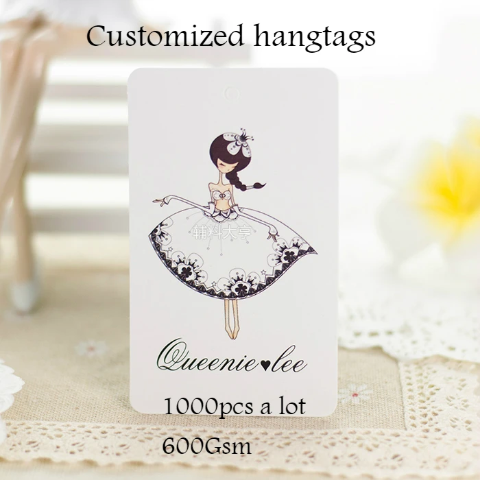 

1000pcs/lot 600gsm Custom Garment /Bags/Shoes/Gift Hang Tags with hang rope DIY your logo and size shape clothes accessories