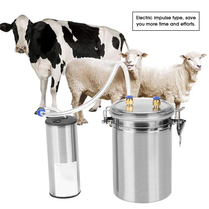 2L Portable Electric Impulse Milk Milking Machine Sheep Cows Goat Milker Stainless Steel Mini Bucket  in Home Small-scalefarm  (6)