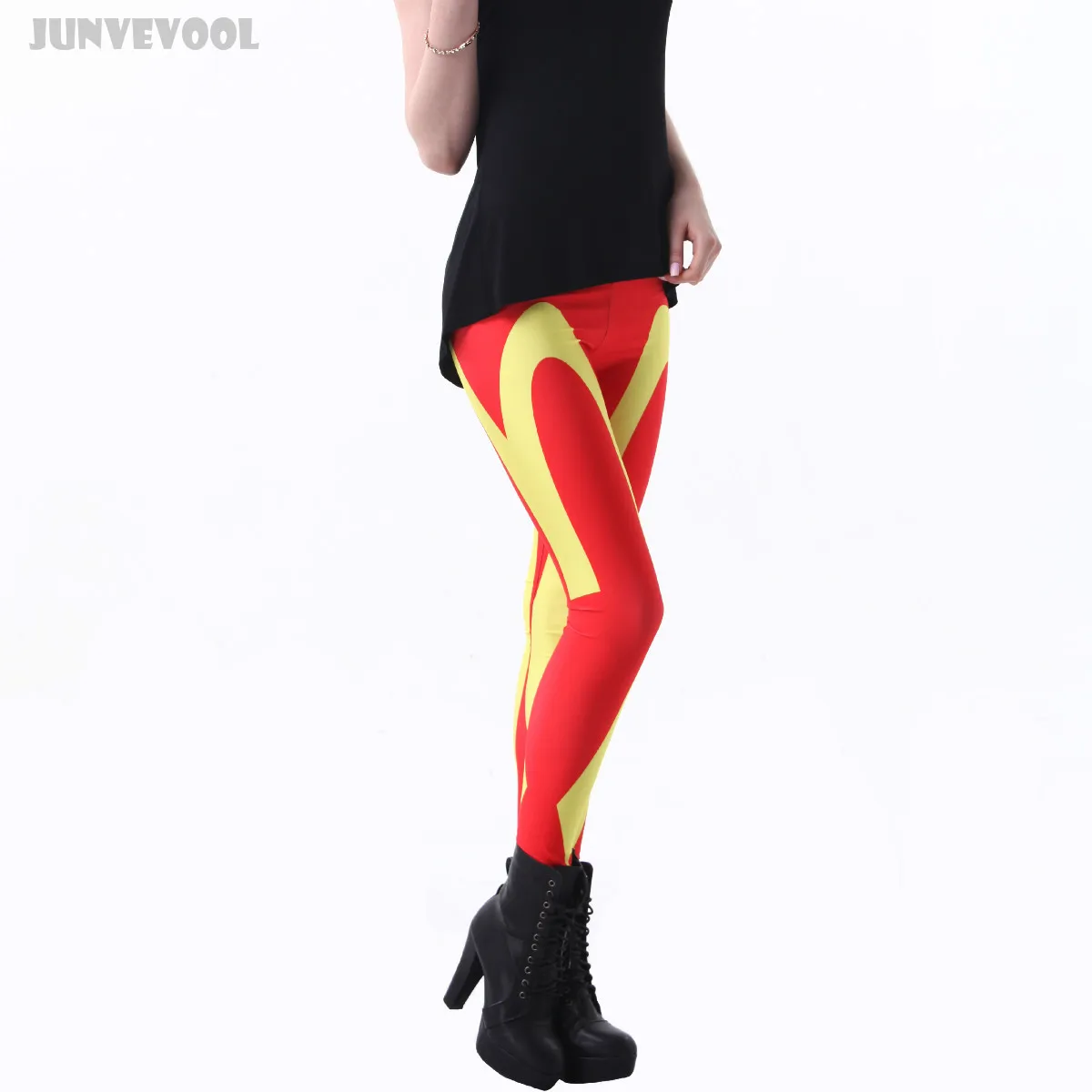 Leggings Stripes Red Yellow Sexy Fashion Lady Ribbon Pattern Printed