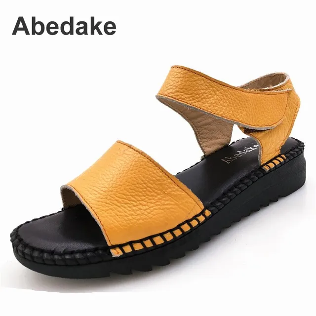 Abedake brand women sandals genuine leather handmade sandals women summer shoes soft &Comfortable flat heel mather sandals 
