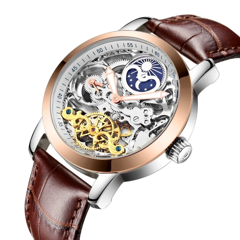 

2017 New Automatic Mechanical Watch Skeleton Business Mens Watches Luxury Casual Leather Relogio Male Montre Watch Men Relojes